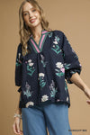 Floral Contrast Trim Blouse