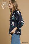 Floral Contrast Trim Blouse