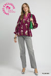 Umgee Floral Blouse w/ Trim Detail