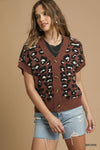 Leopard Knit Button-Down Sweater Vest