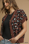 Leopard Knit Button-Down Sweater Vest