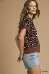 Leopard Knit Button-Down Sweater Vest