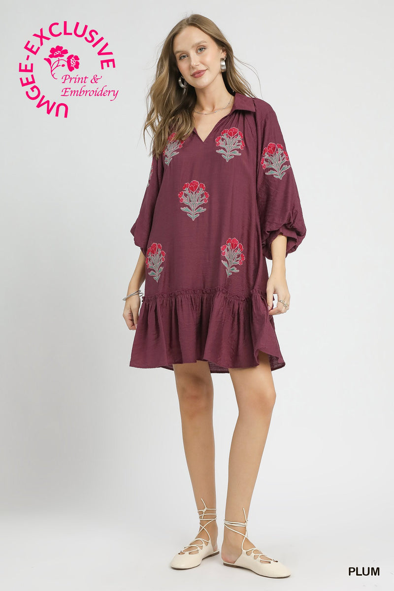 Plum Boho Embroidered Dress
