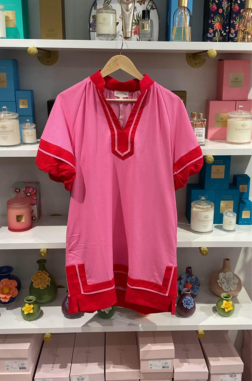 Pink Mini Dress w/ Red Trim accent