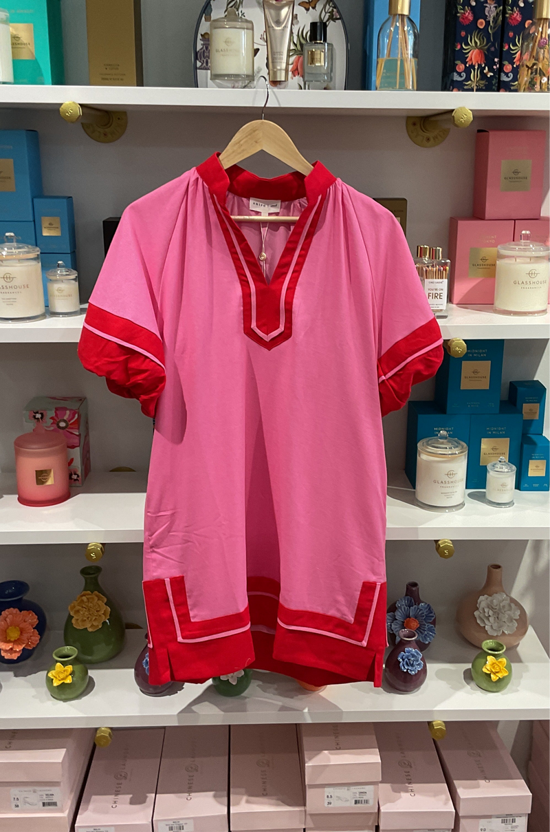 Pink Mini Dress w/ Red Trim accent