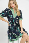 Navy Floral Dress w/ Contrast Trim