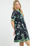 Navy Floral Dress w/ Contrast Trim