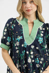 Navy Floral Dress w/ Contrast Trim