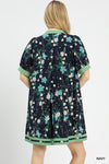Navy Floral Dress w/ Contrast Trim