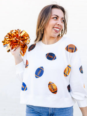 Millie Sequin Football LUX Sweatshirt Navy/orange