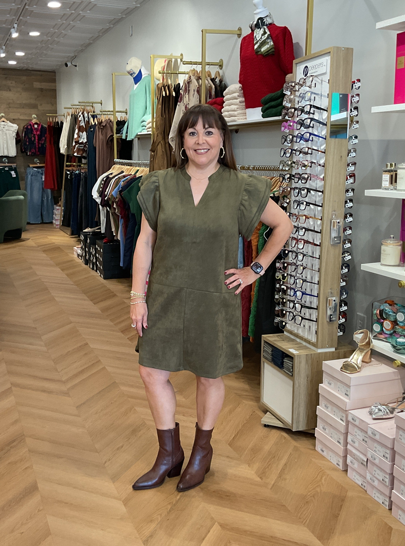 THML Olive Suede Flutter Sleeve