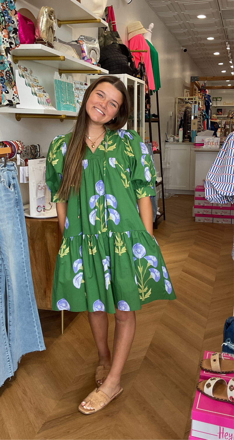 Green Floral Front tie dress