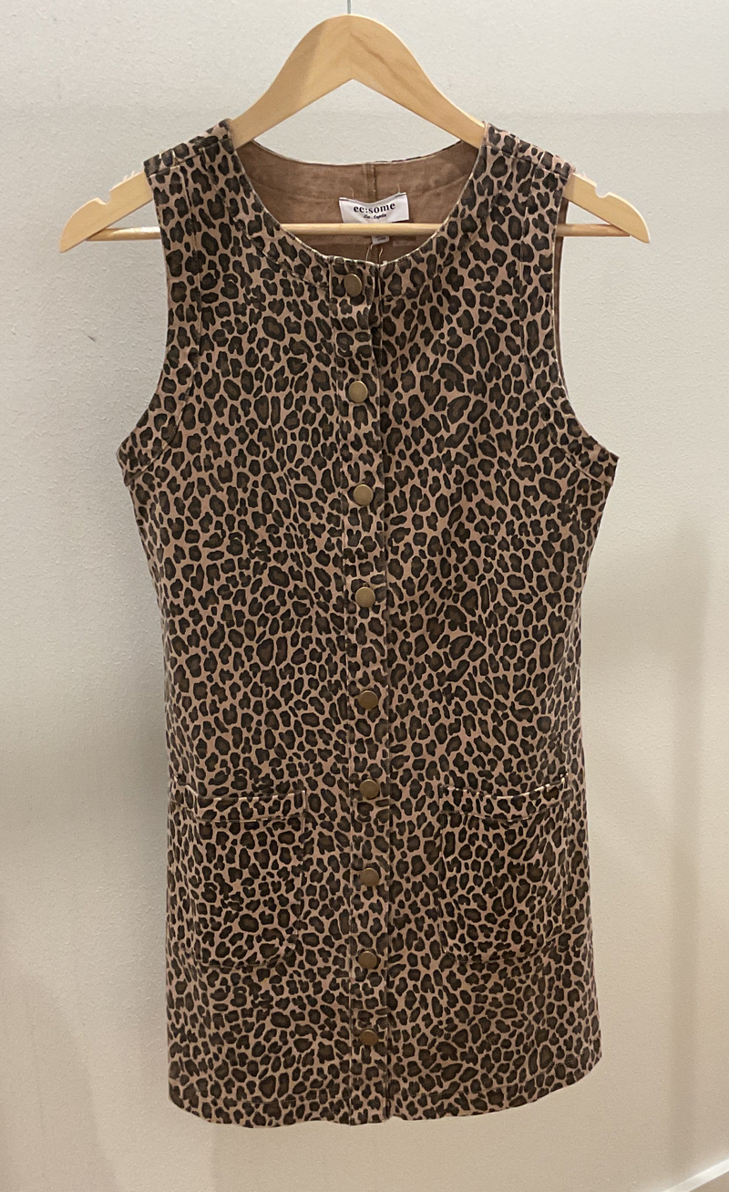 Button Down Sleeveless Leopard Dress