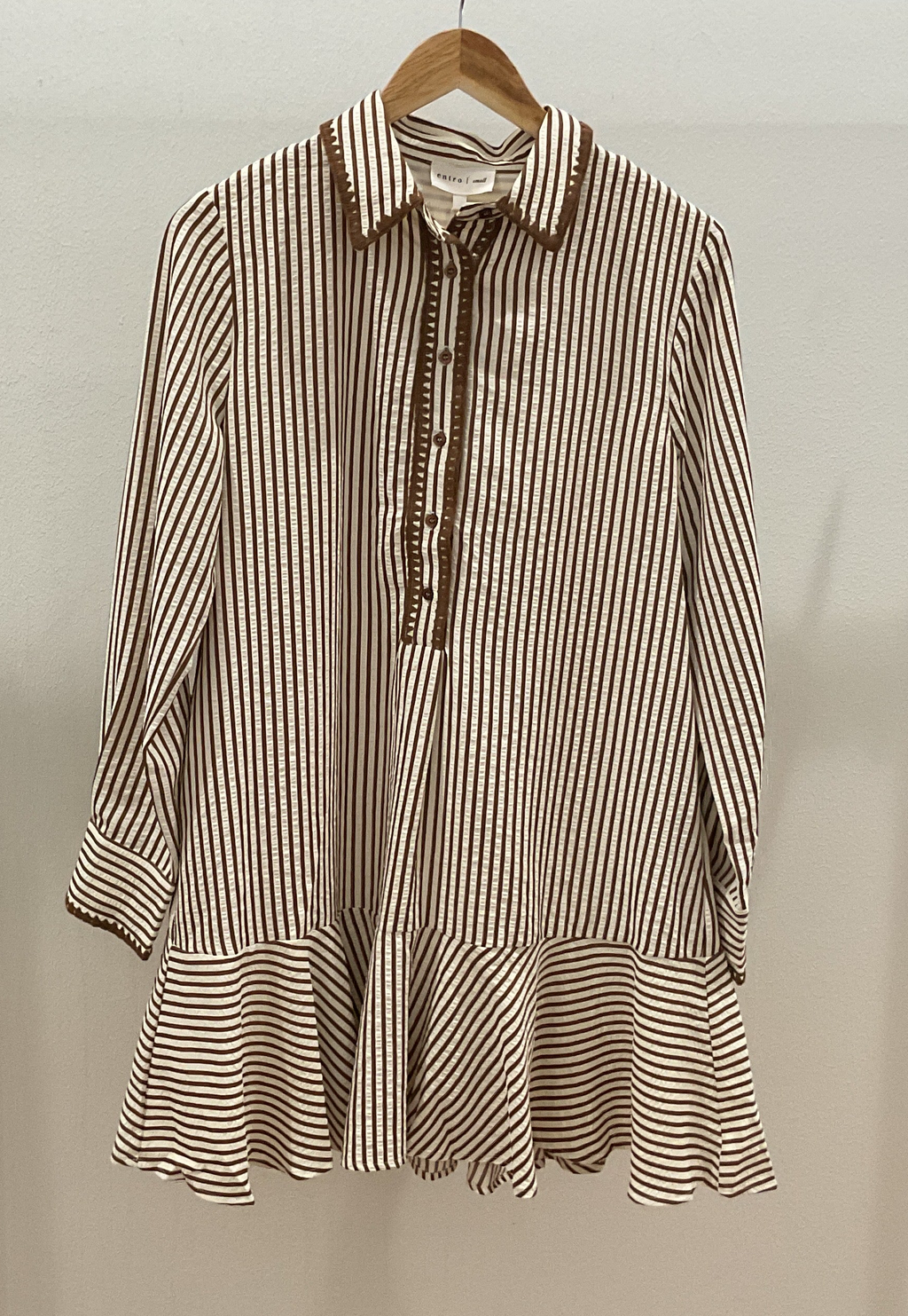 Stripe Long Sleeve Button Trim Detail Dress
