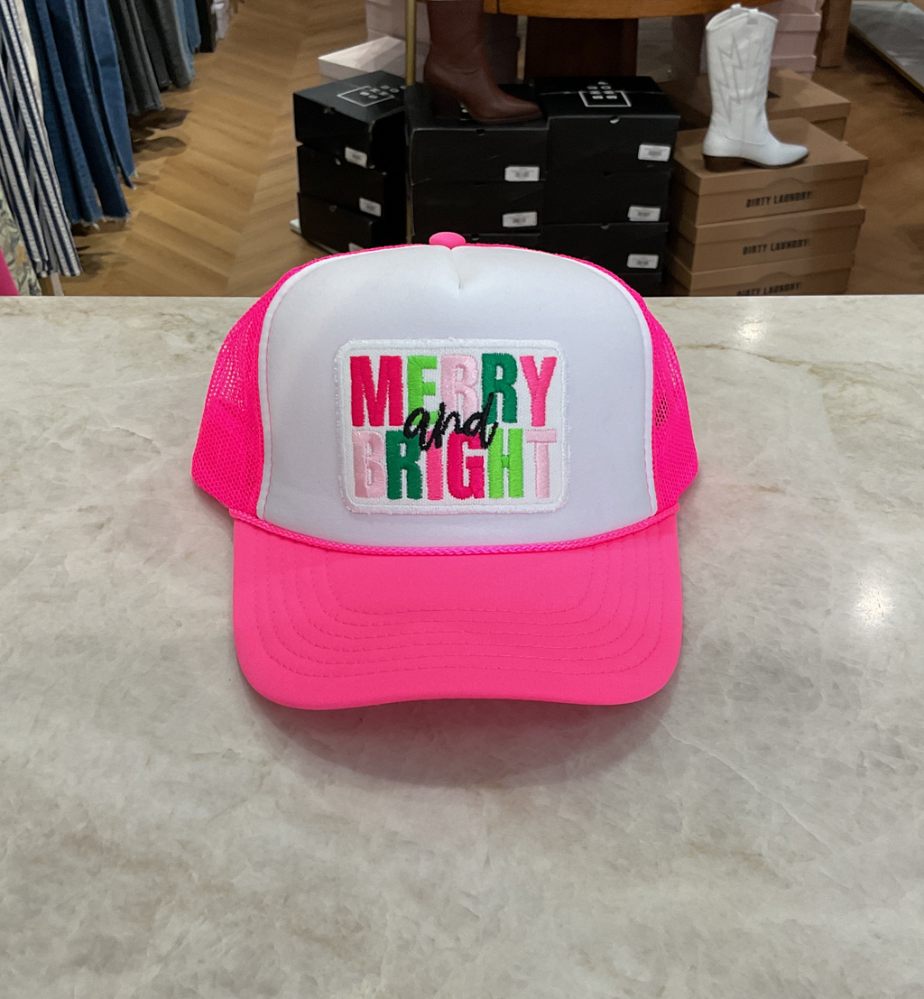Trucker Hat- Merry and Bright- Neon Pink