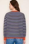 Color contrast rib crew neck pullover