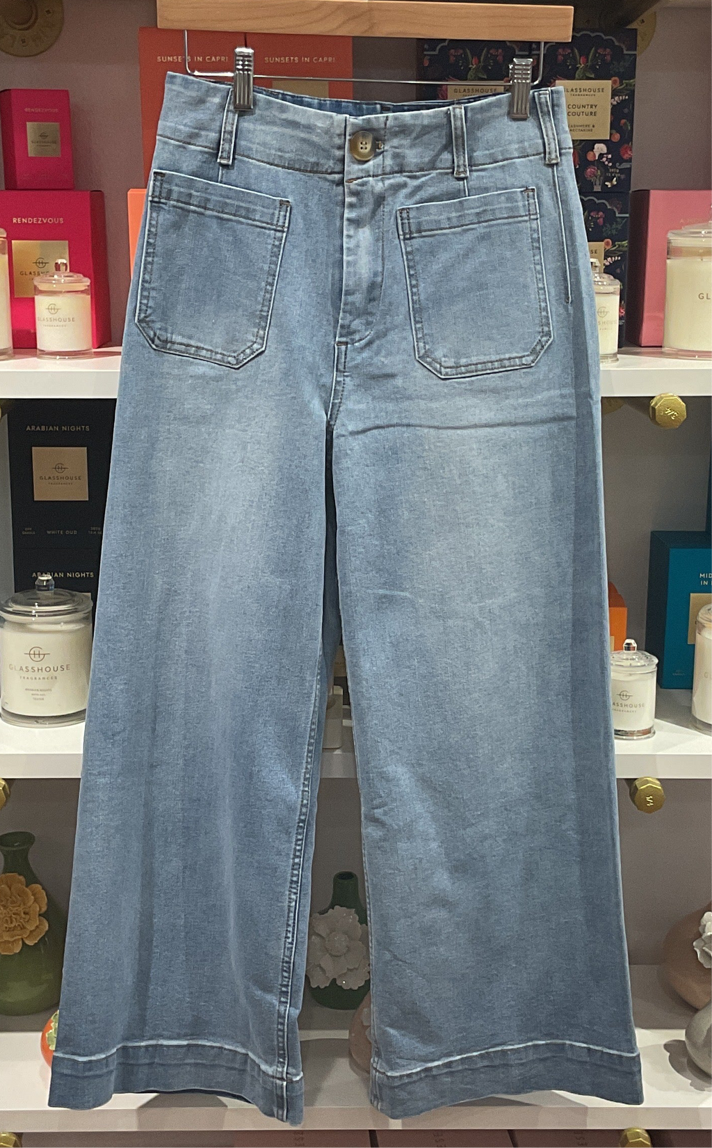 Wide leg light denim pants