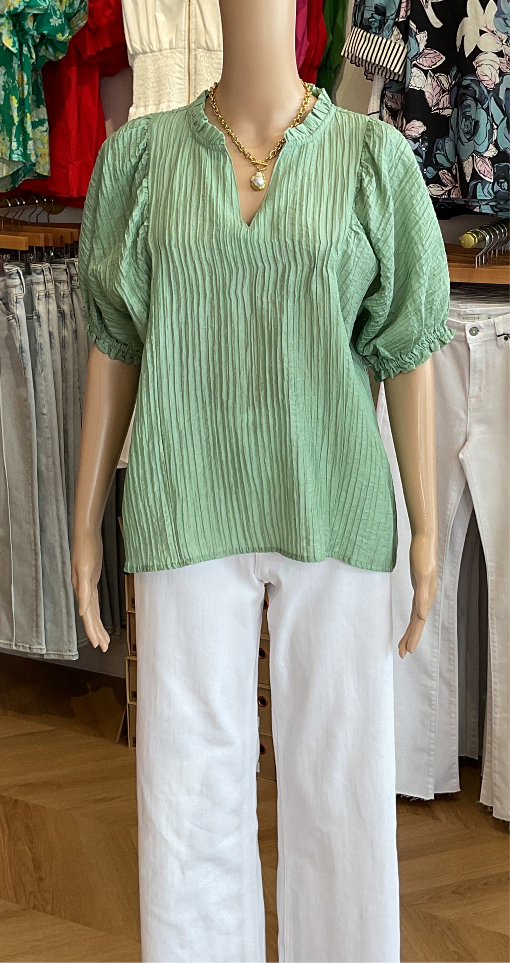 THML Textured Puff Sleeve Blouse