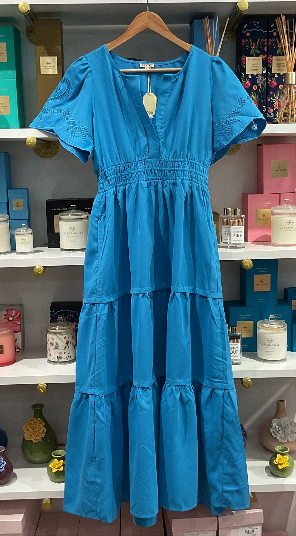 Turquoise Maxi w/ sleeve cutout detail