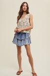 Tiered denim skort