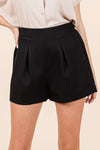 Black pleat front shorts