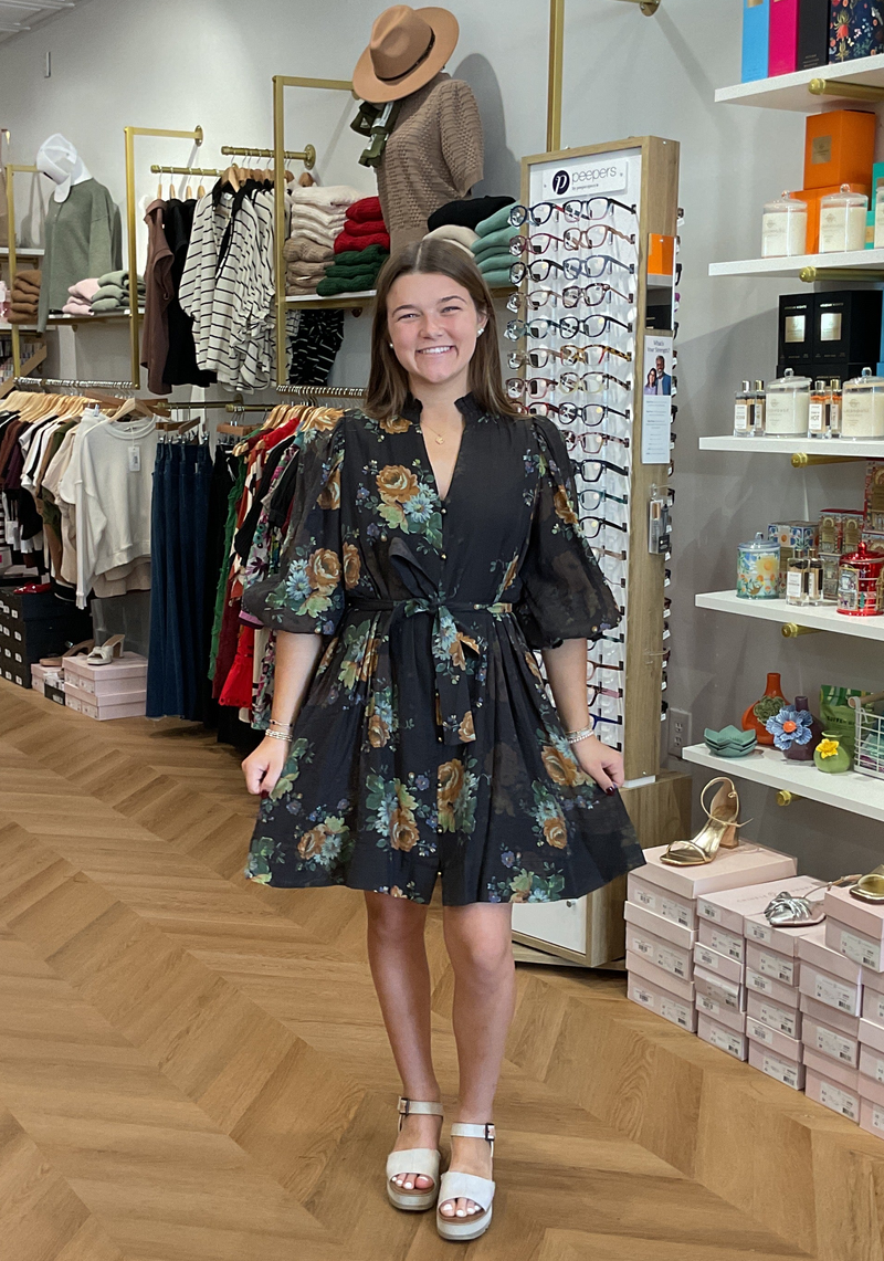 Chocolate Fall Floral Front Tie Dress