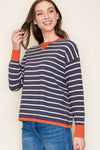 Color contrast rib crew neck pullover