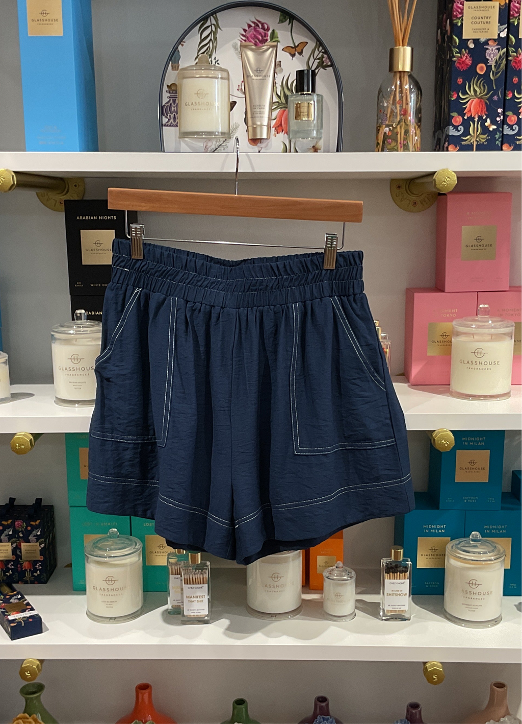 Navy Contrast Stitch Shorts
