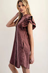 Maroon Button Up Flutter Sleeve Dress