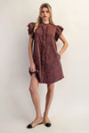 Maroon Button Up Flutter Sleeve Dress