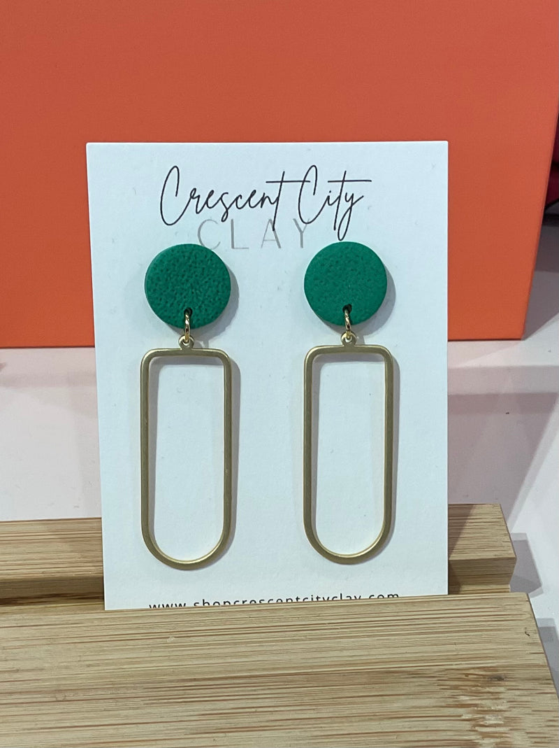 Crescent City Kelly Green Round Gold Dangle