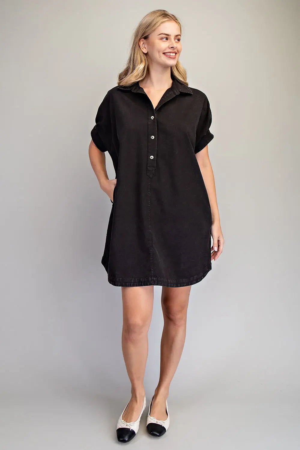 Ash Black Mineral Washed Shirt Dress