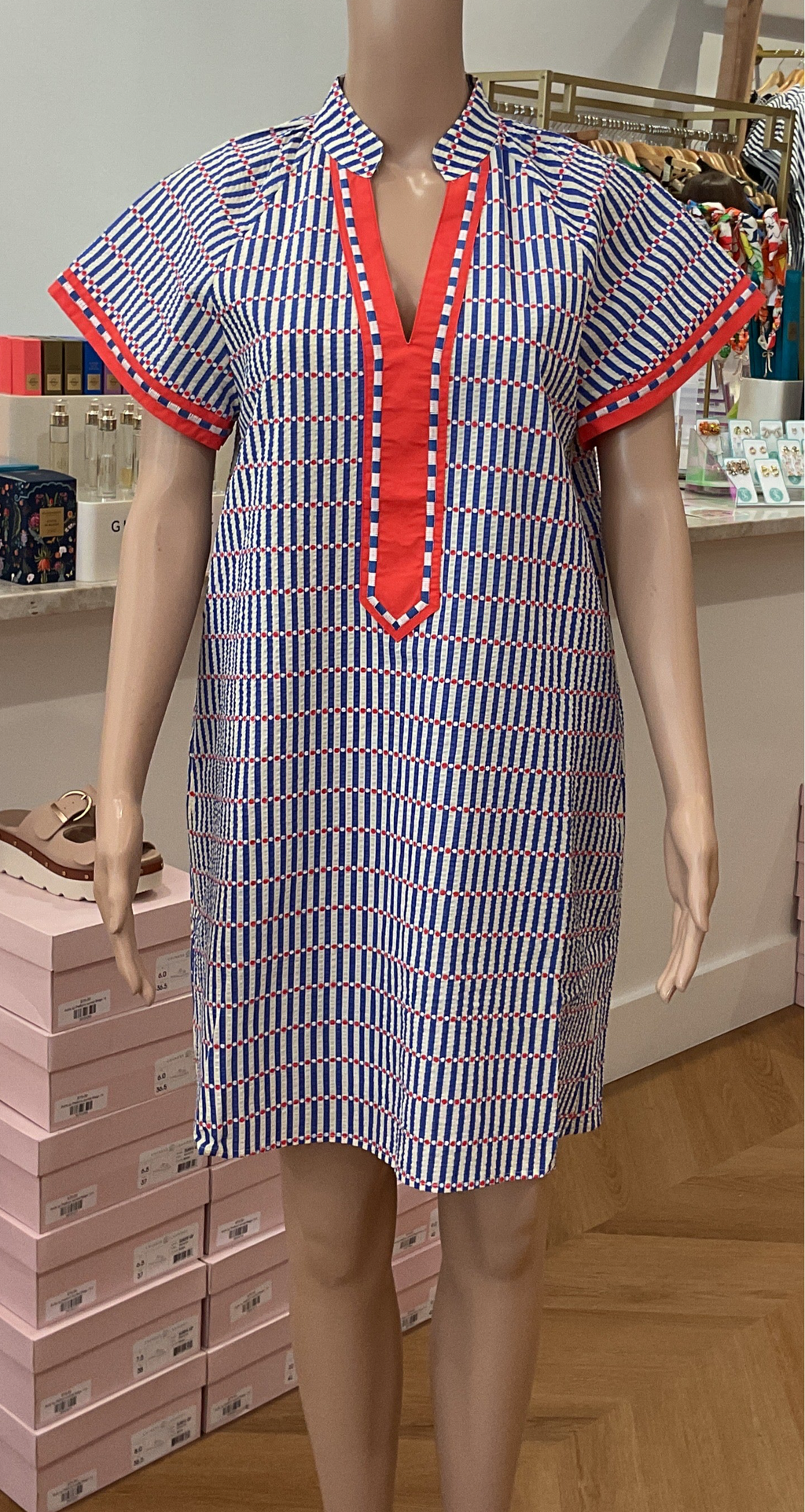THML Blue/orange stripe dot dress