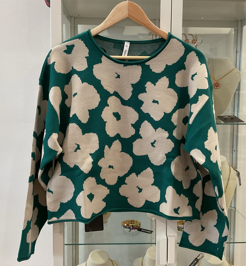 Green Floral Sweater FINAL SALE