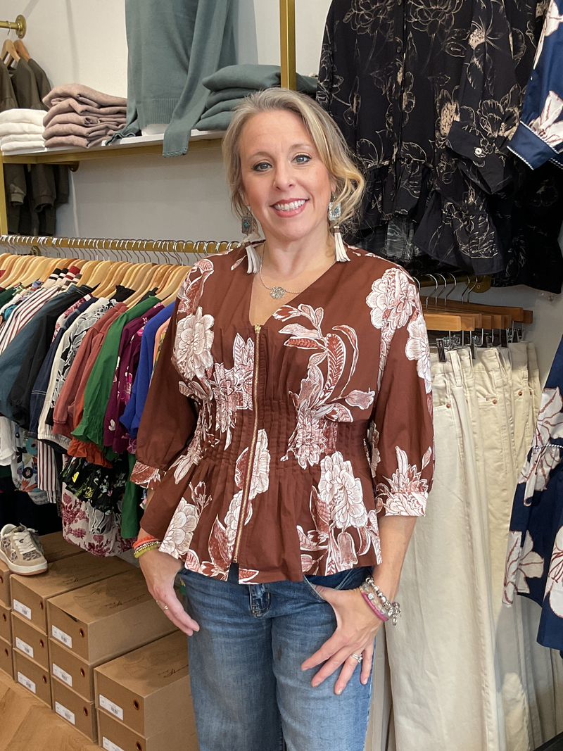 Pleated Bodice Floral Blouse