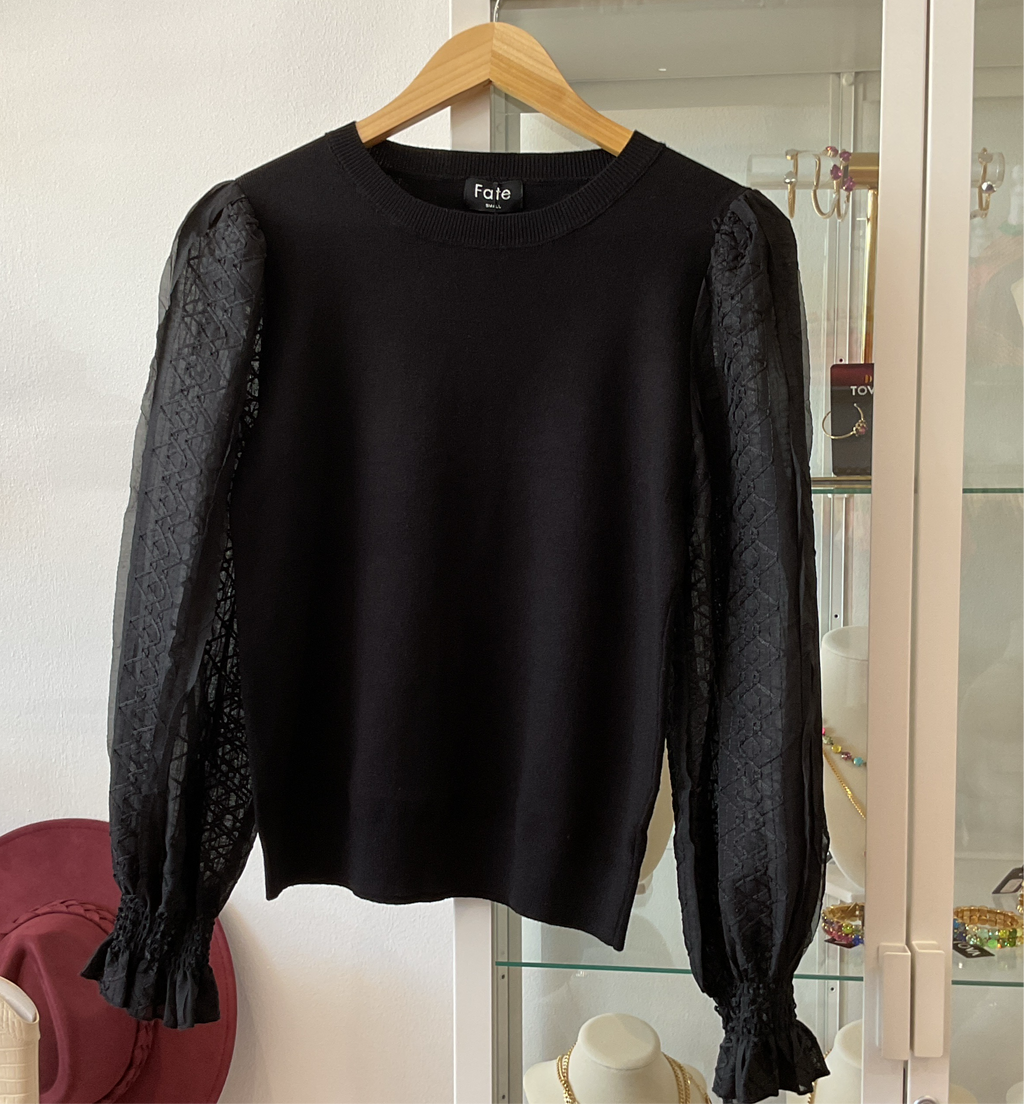 Black Sheer Sleeve Sweater