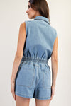 Zip front denim romper