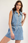 Zip front denim romper