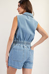 Zip front denim romper