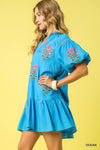 Boho Floral Embroidered Dress Ocean
