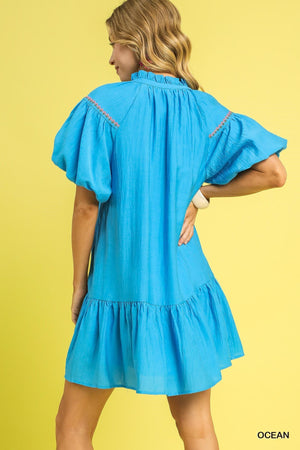 Boho Floral Embroidered Dress Ocean