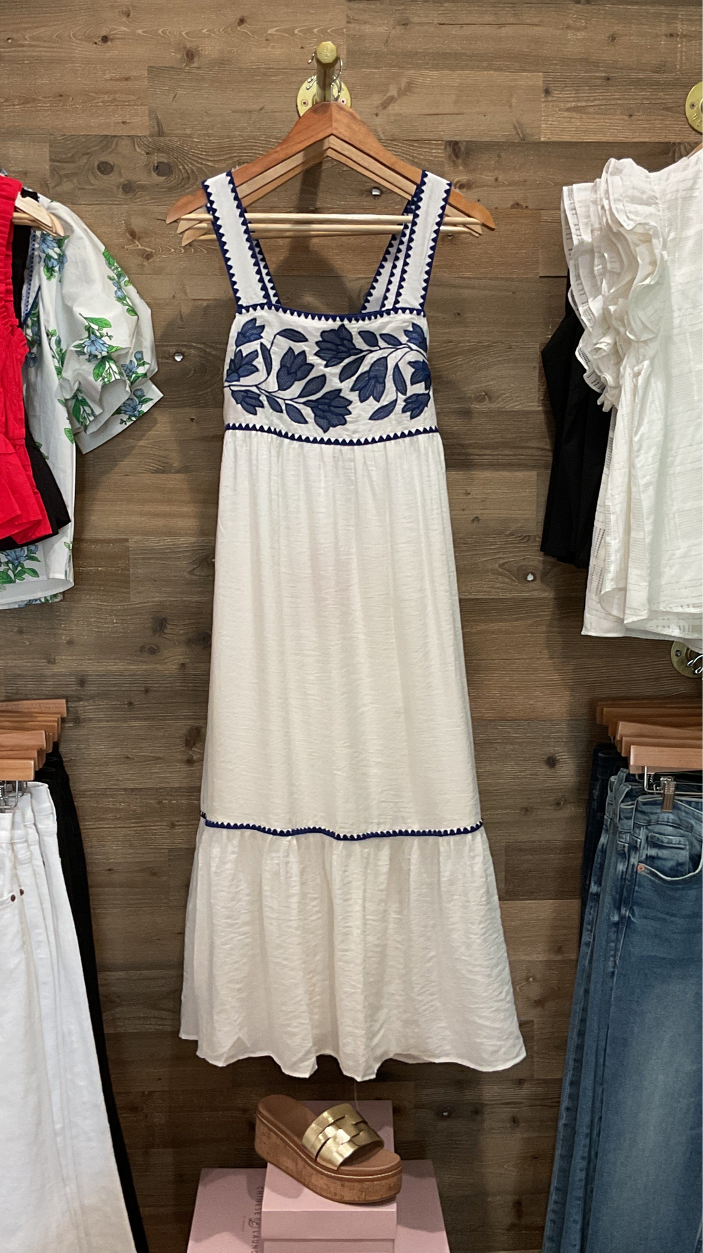 White Midi w/ Floral and Tie Back Detail