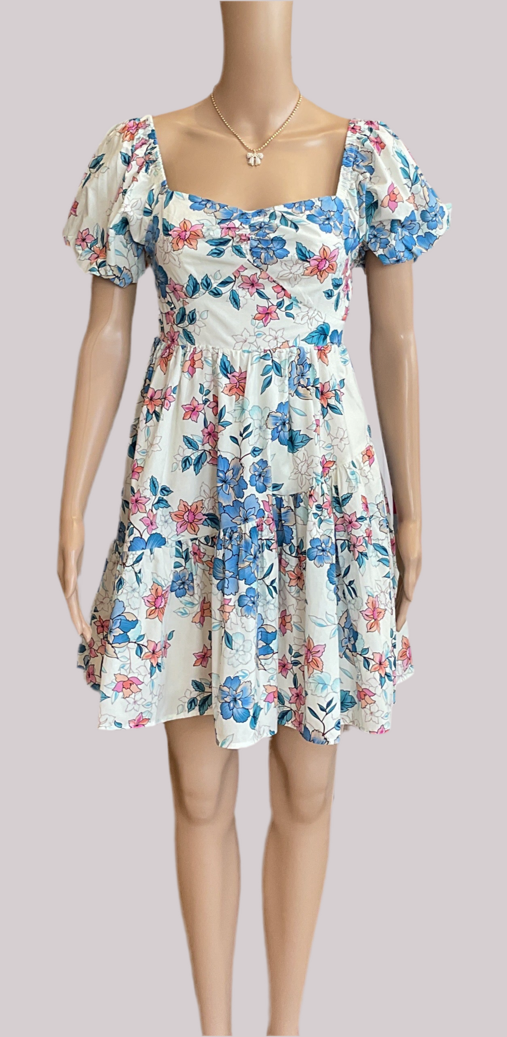 Blue Floral Tiered Mini Dress