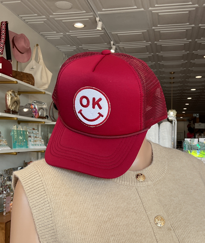 Trucker Hat- Burgundy- OK- Smiley