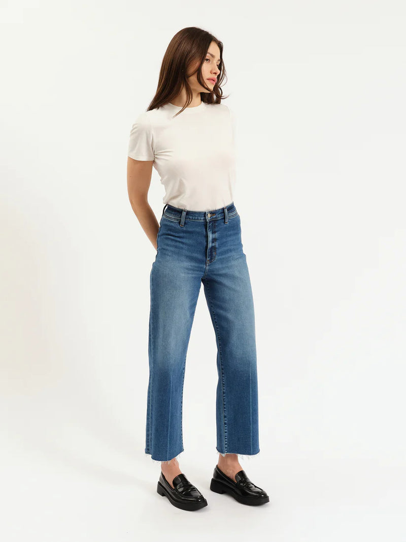 Daze Pleaser High Rise Wide Ankle Indigo Wave