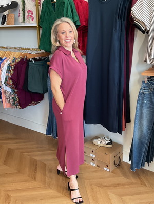 Burgundy Knit Vneck Midi