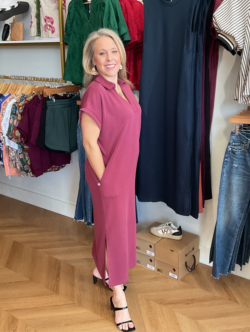 Burgundy Knit Vneck Midi