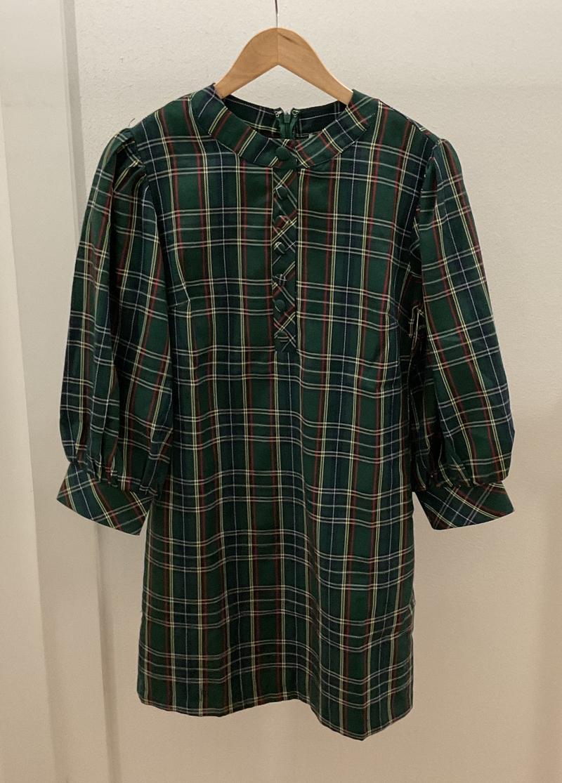 Green Plaid Button Detail Dress