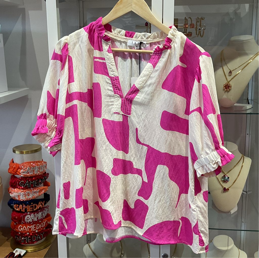 THML Pink Ruched Sleeve Blouse