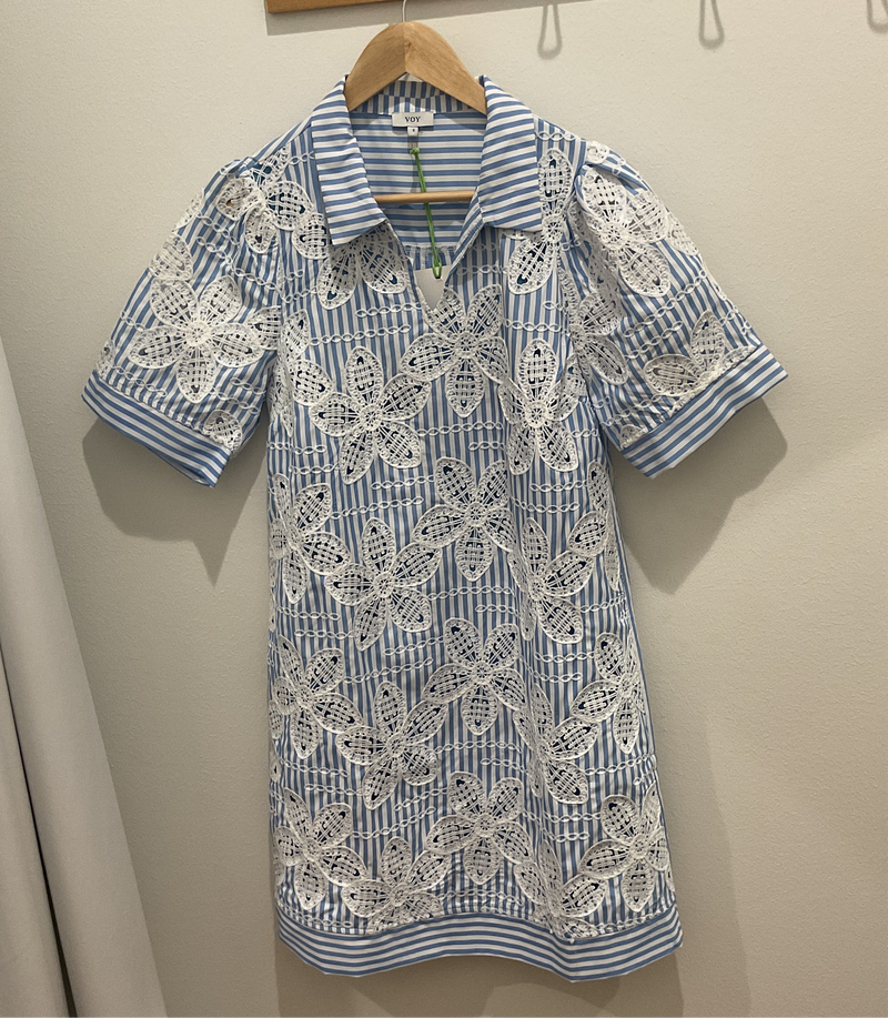 Baby Blue Eyelet Stripe Dress